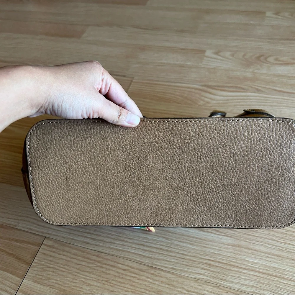 Anne Klein Brown Pebbled Grain Leather Satchel Bag